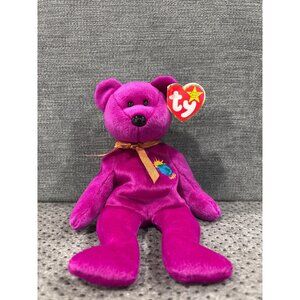 Ty Beanie Baby Millennium Bear Purple Plush Ribbon Collectible Stuffed Animal